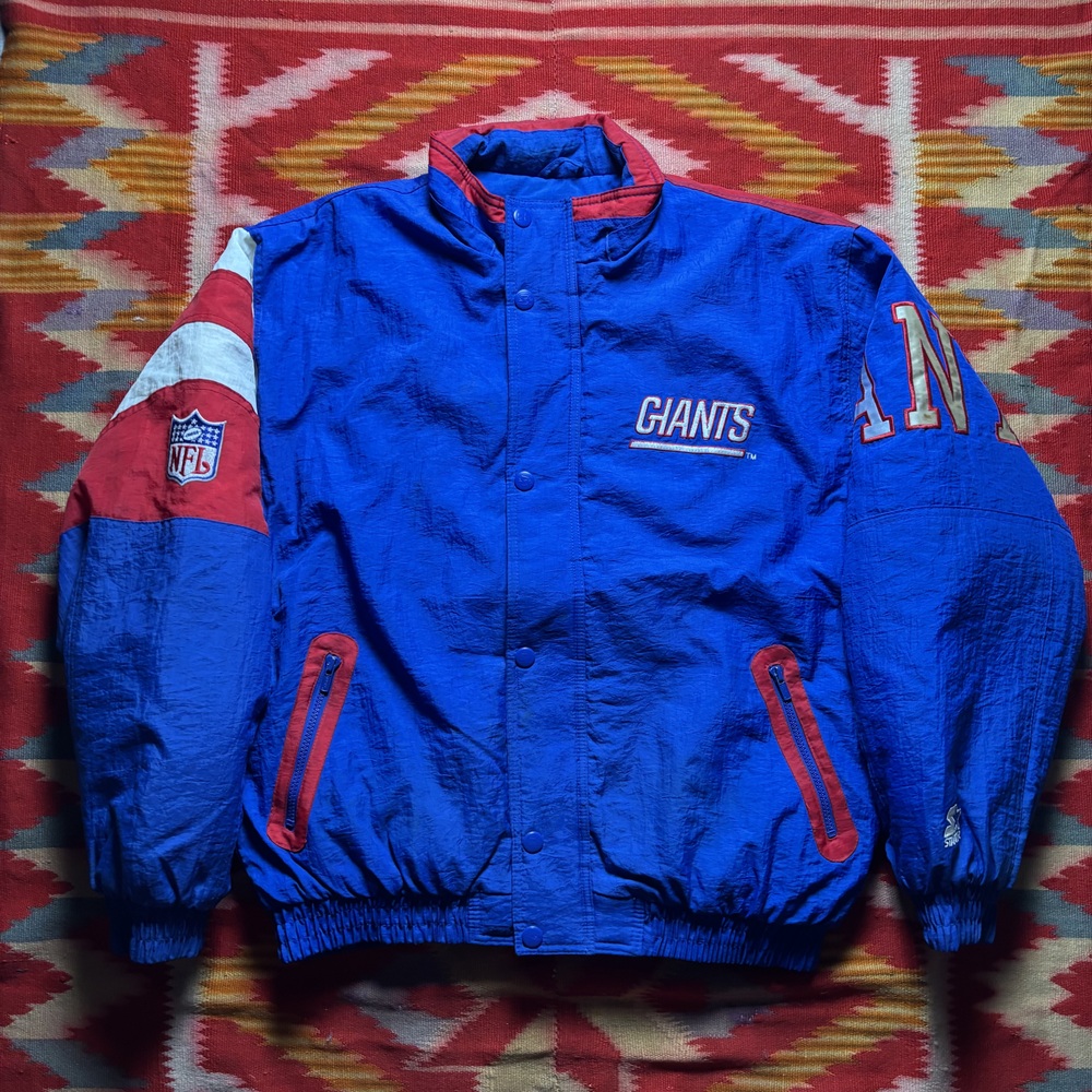 New York Giants Starter Men's Blue Red Puffer Jacket Size M 90s Vintage NFL Coat
